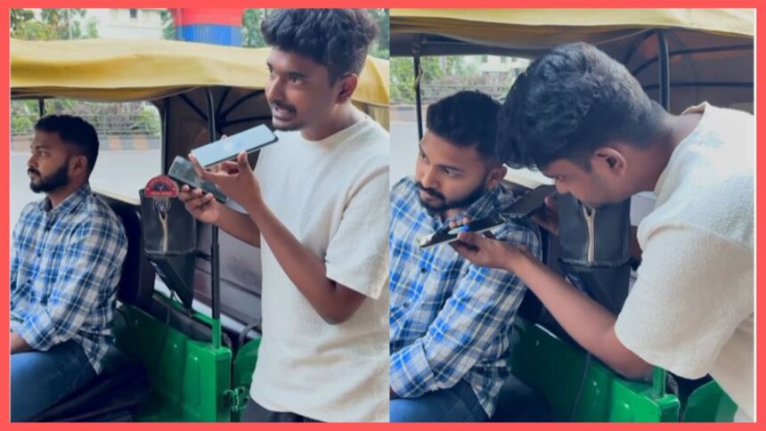 Boy bargains with auto driver